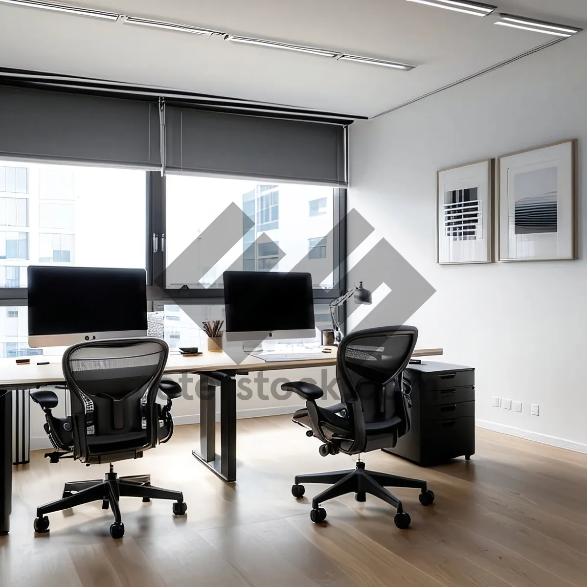 Picture of Modern office interior with stylish furniture in 3D.