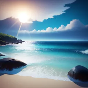 Serene Paradise: Majestic Sunset over Turquoise Seascape
