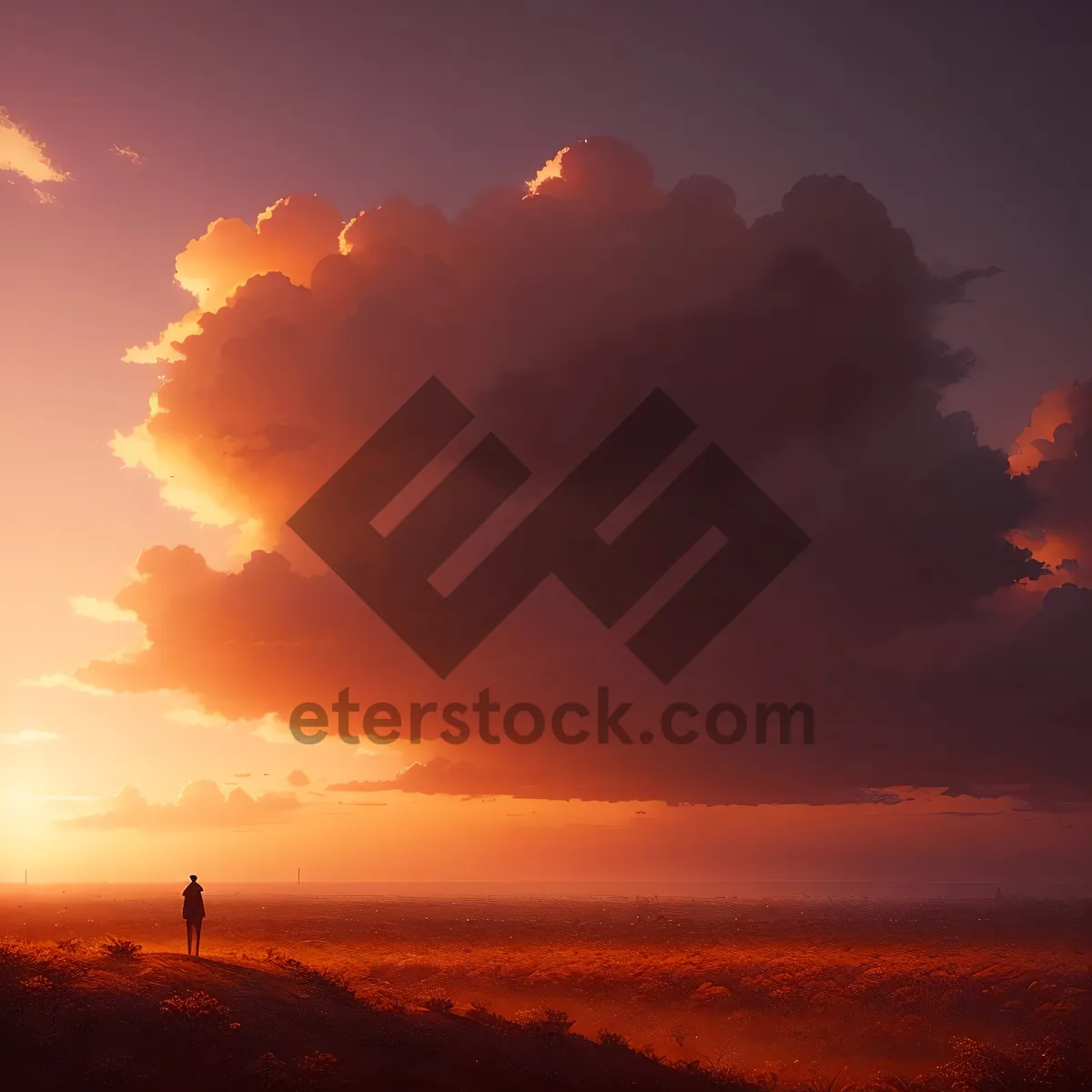 Picture of Golden Horizon: Sunset Silhouette in Celestial Atmosphere