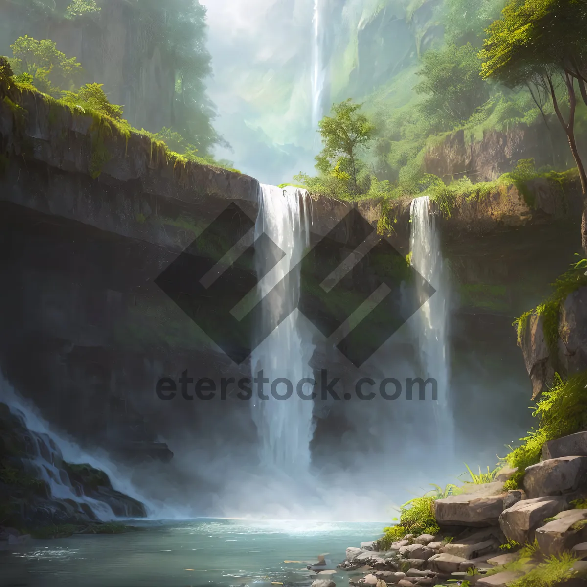 Picture of Serenity in Motion: Majestic Mountain Waterfall