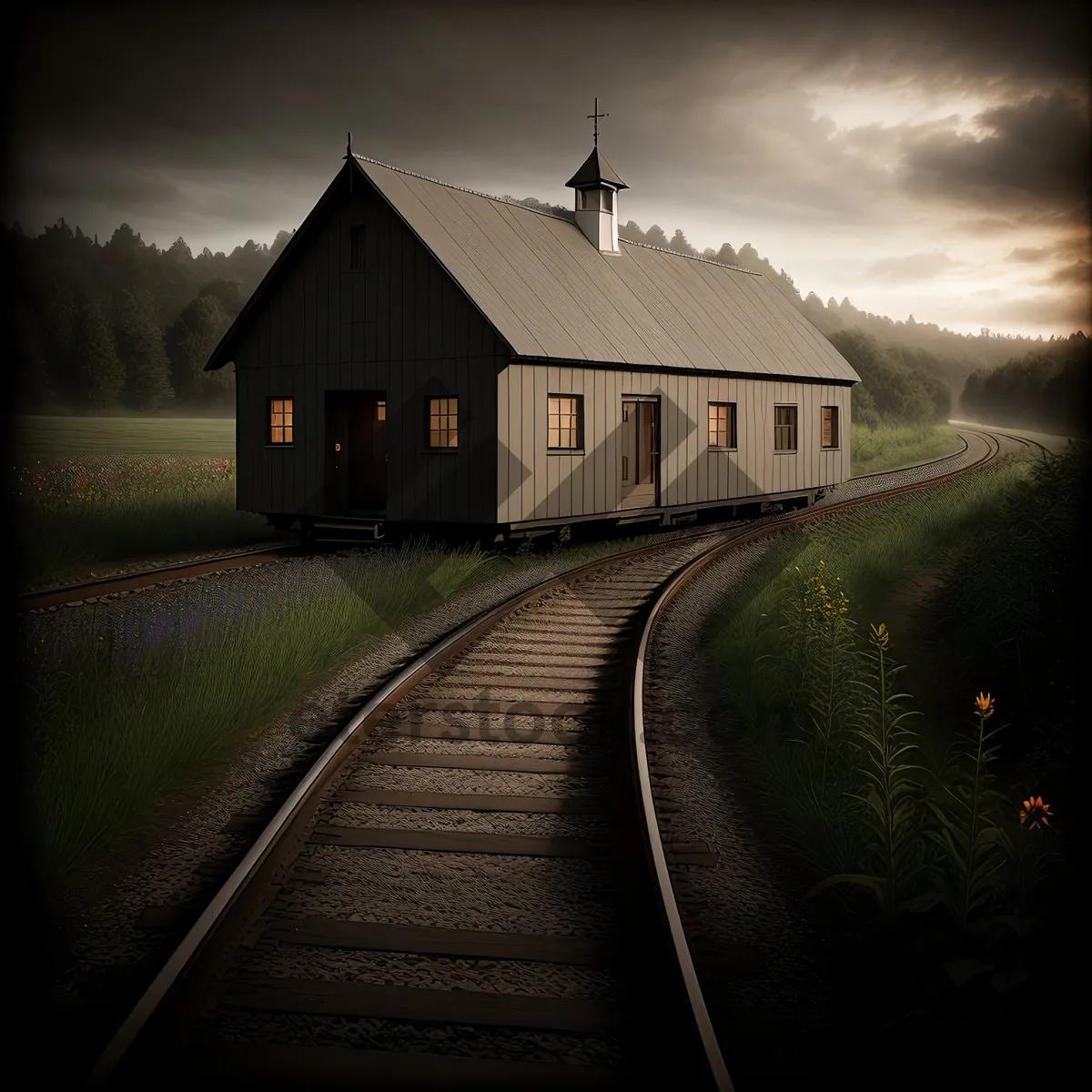 Picture of Rural Skyline: Old Barn on Country Road