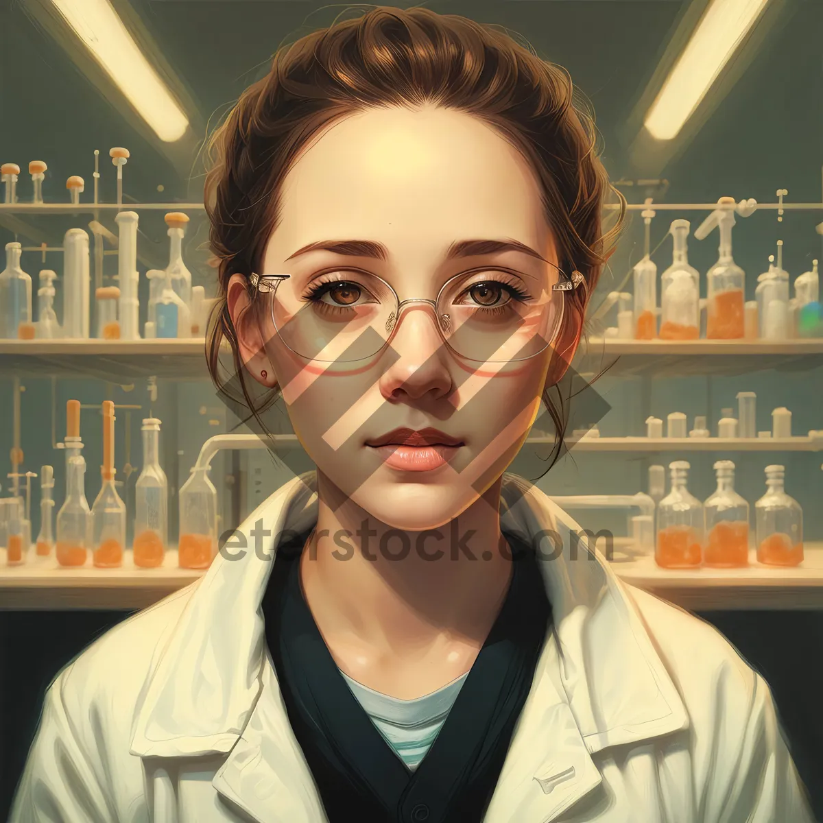 Picture of Smiling pharmacist in lab coat at work