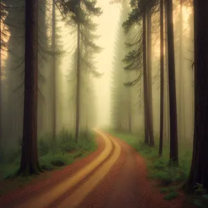 Enchanting Fall Path through Misty Woods