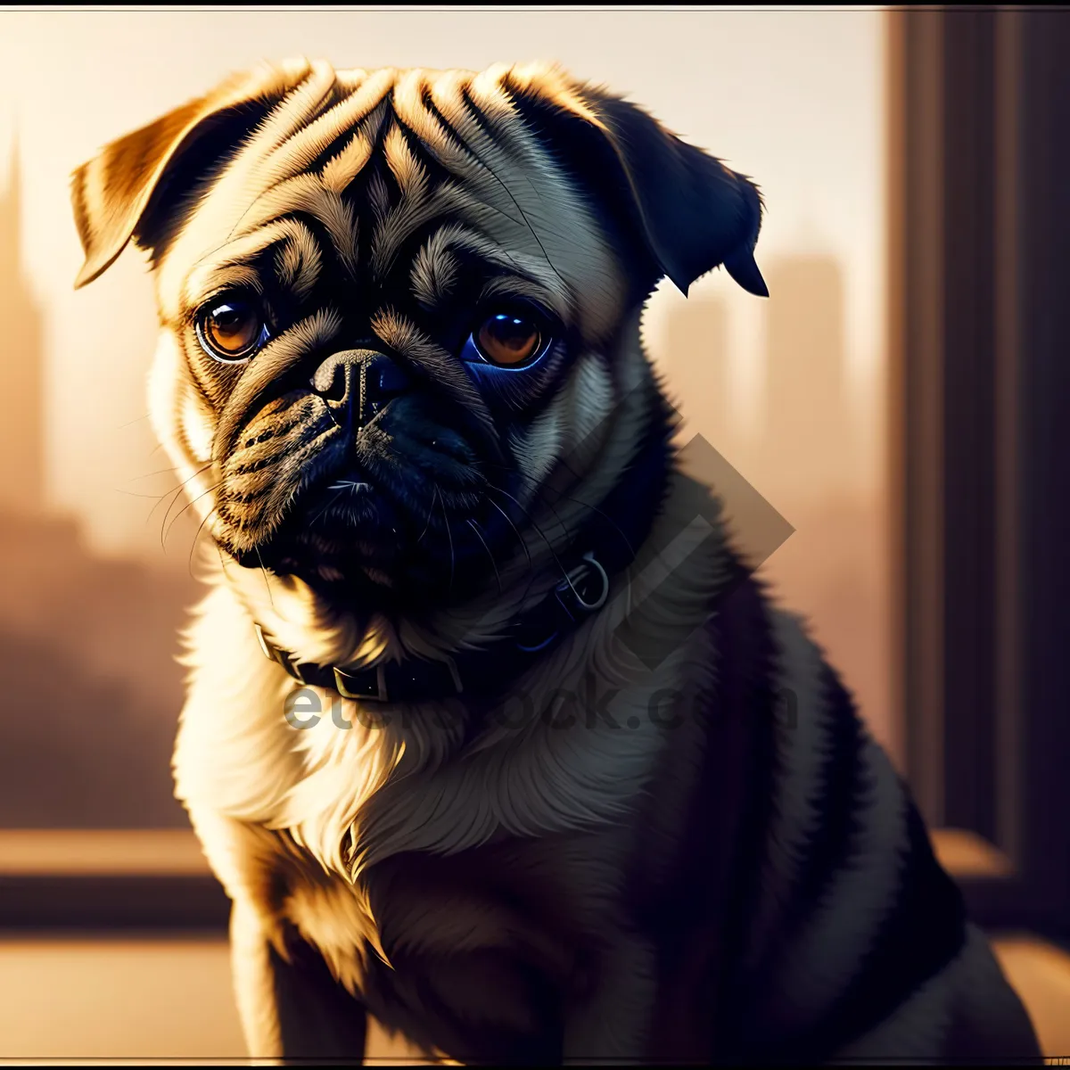 Picture of Cute Pug Doggy with Wrinkles - Adorable Portrait