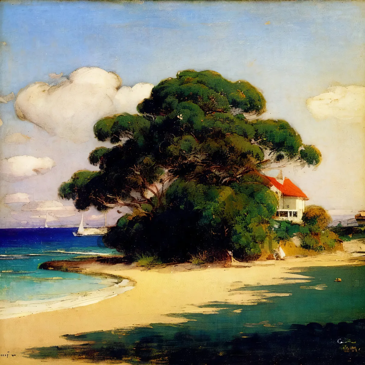 Picture of Turquoise Paradise: Idyllic Beach Landscape with Palm Trees