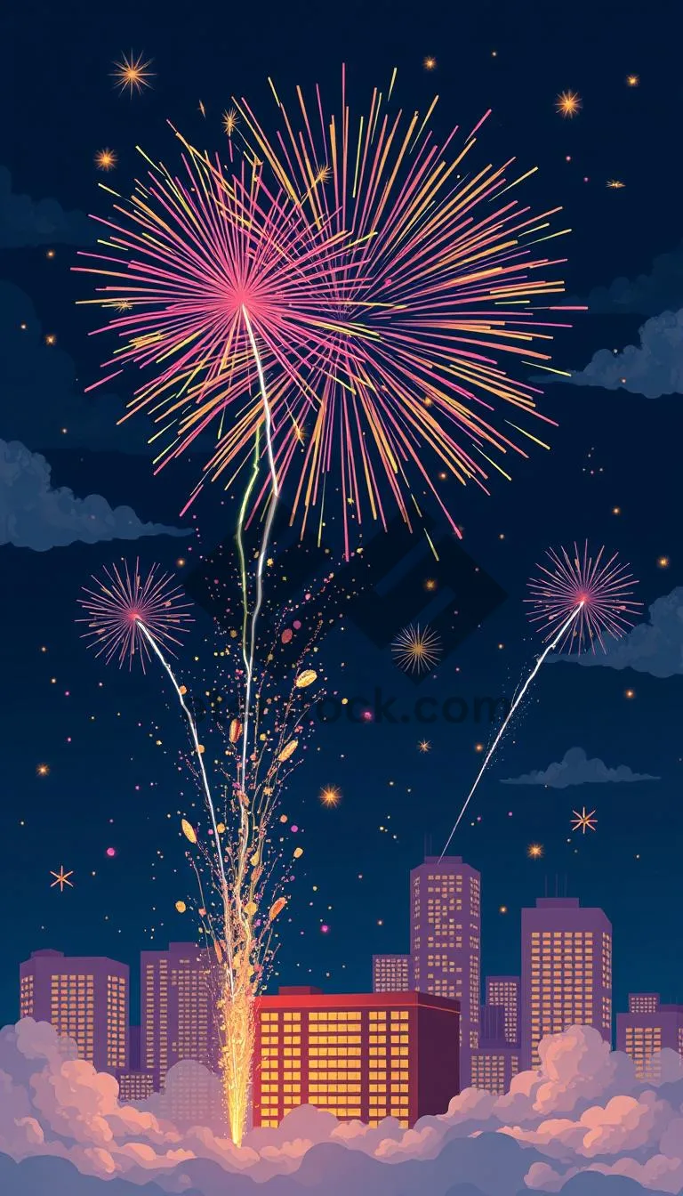 Picture of Dark winter night sky with glowing fireworks