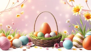 Easter Celebration: Colorful Eggs and Chicken Decorations