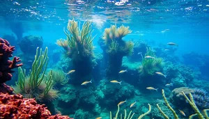 Marine Life in Bright Coral Reef Underwater Sunlight