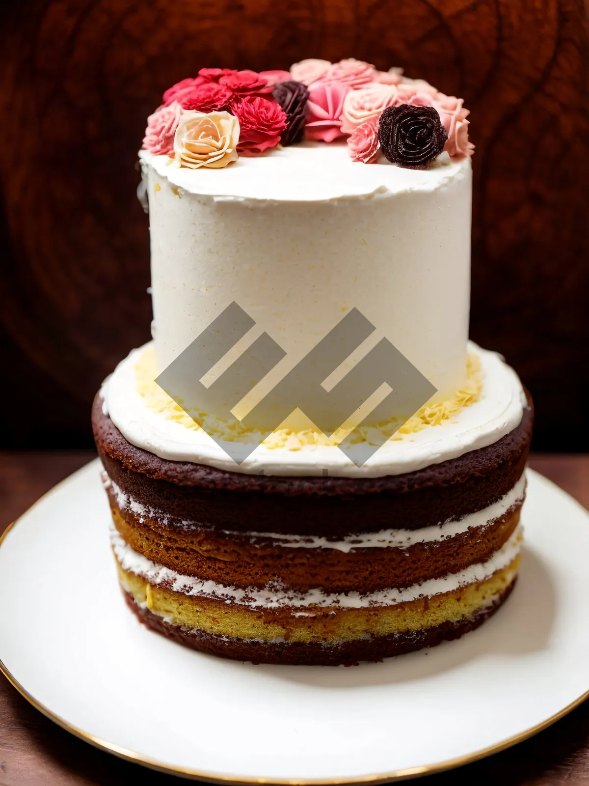 Picture of Delicious Berry Cream Cake with Chocolate Drizzle