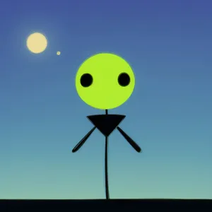 Cartoon Man with Moon and 3D Turbine