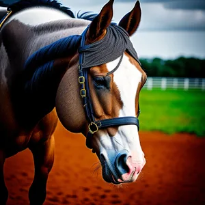 Brown Thoroughbred Stallion Grazing in Pasture