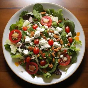 Healthy gourmet vegetable salad with cheese and olive.
