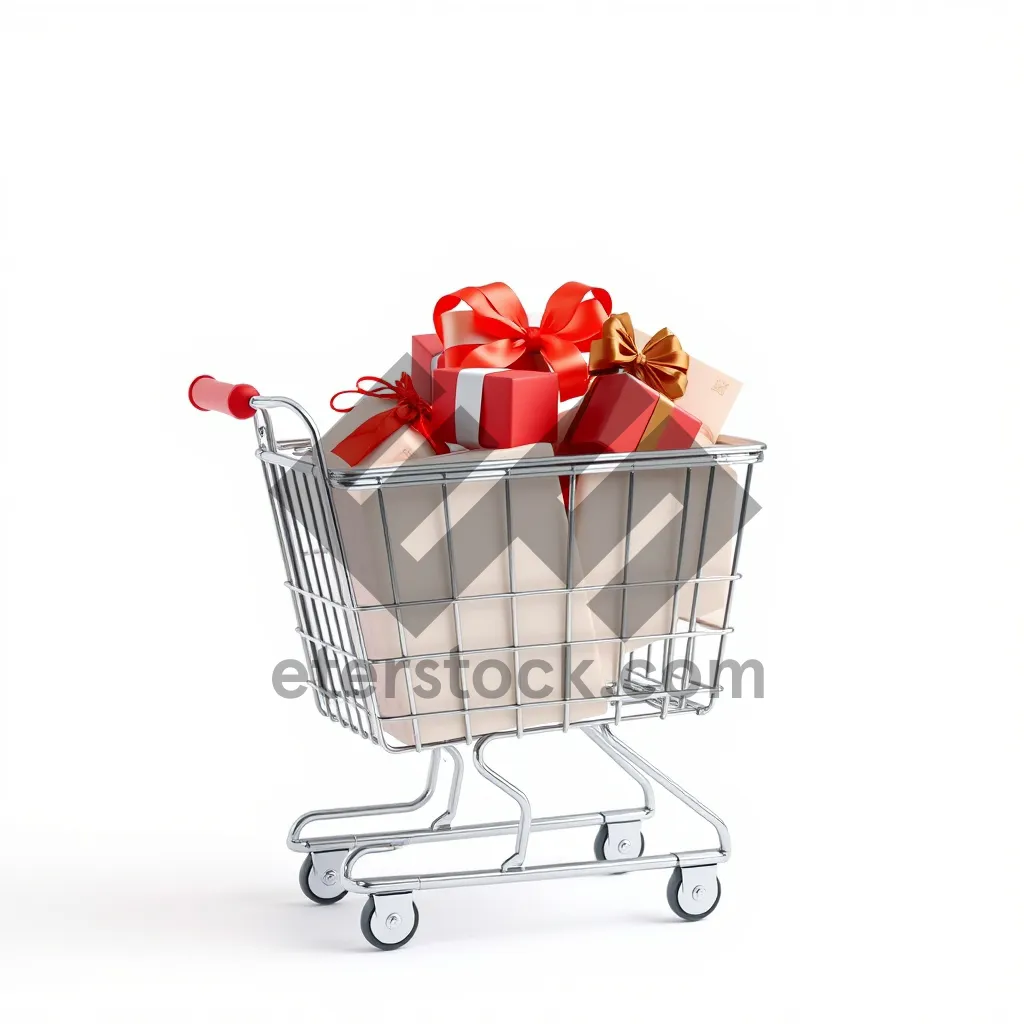 Picture of Metal Shopping Cart Pushed in Empty Supermarket