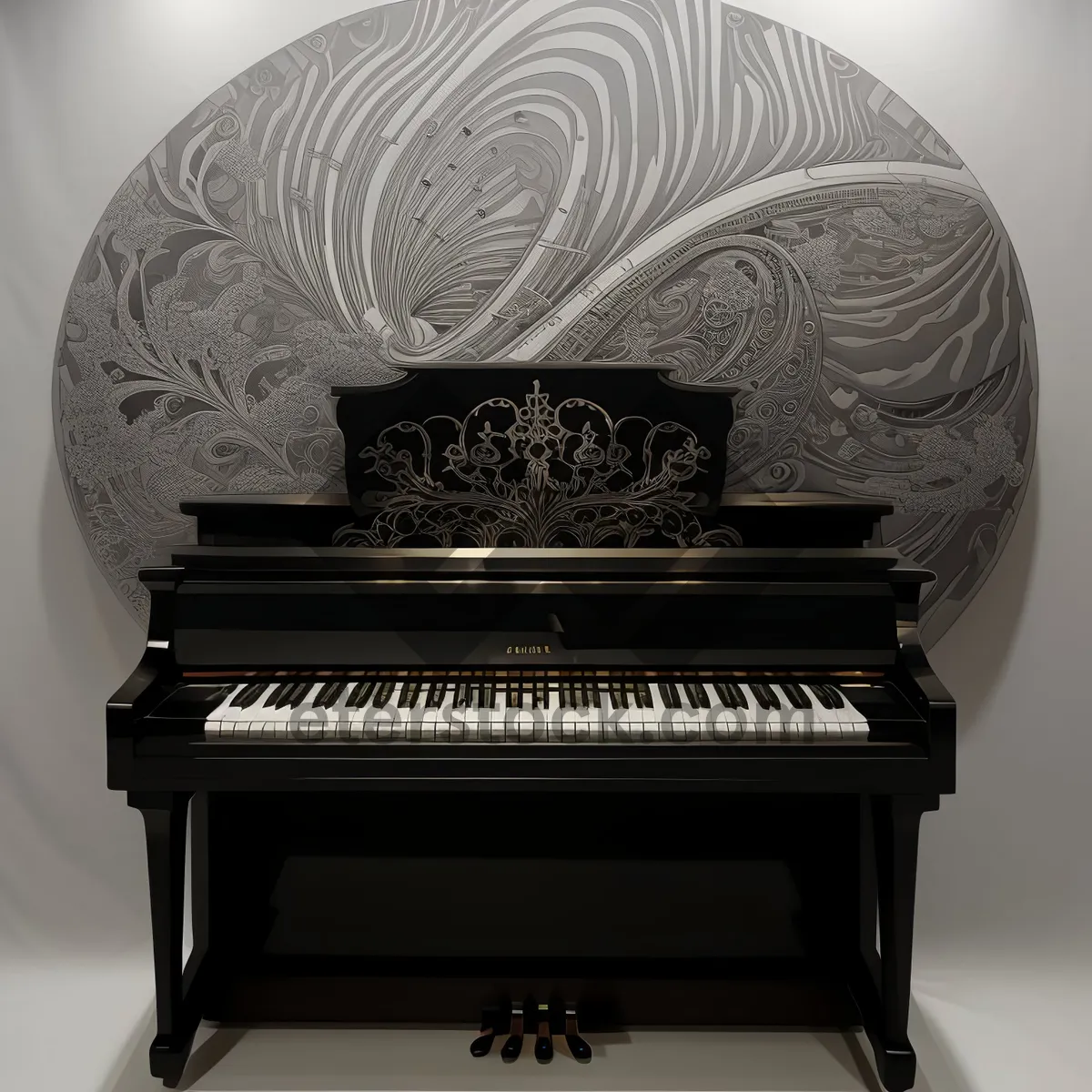 Picture of Antique piano stool with music keyboard reflector.