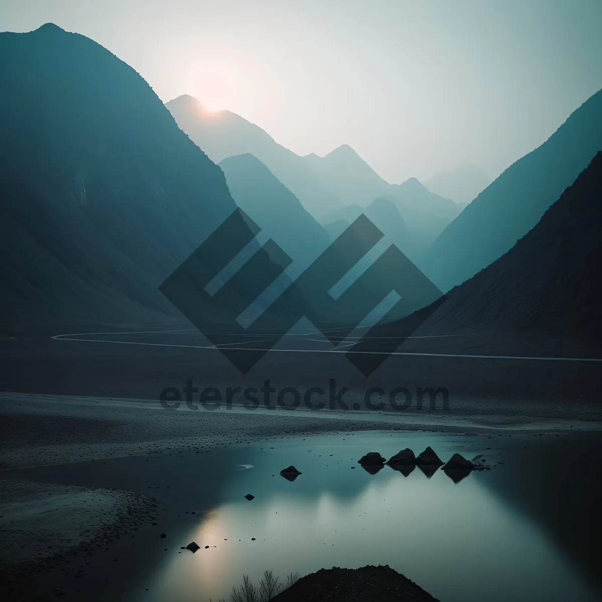 Picture of Serenity at Sunset: Majestic Mountains Painted in Gold