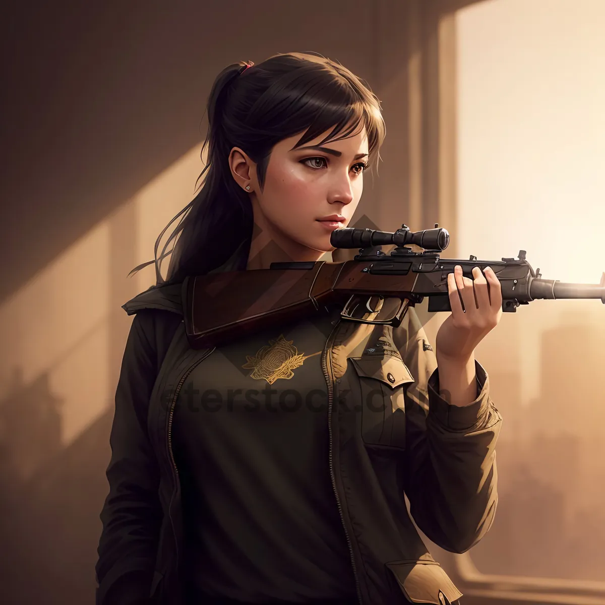 Picture of Portrait of a person with rifle and violin