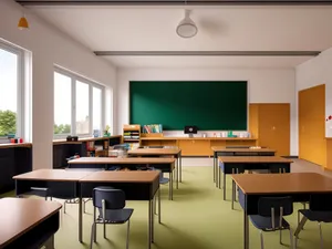 Modern Designer Office with Wood Furniture and Large Window