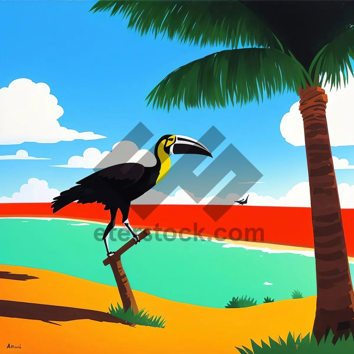 Picture of Tropical Ibis Wading in Ocean