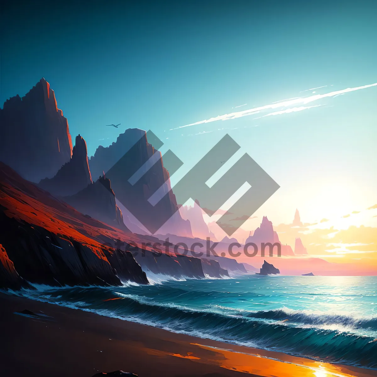 Picture of Golden Horizon over Sparkling Ocean