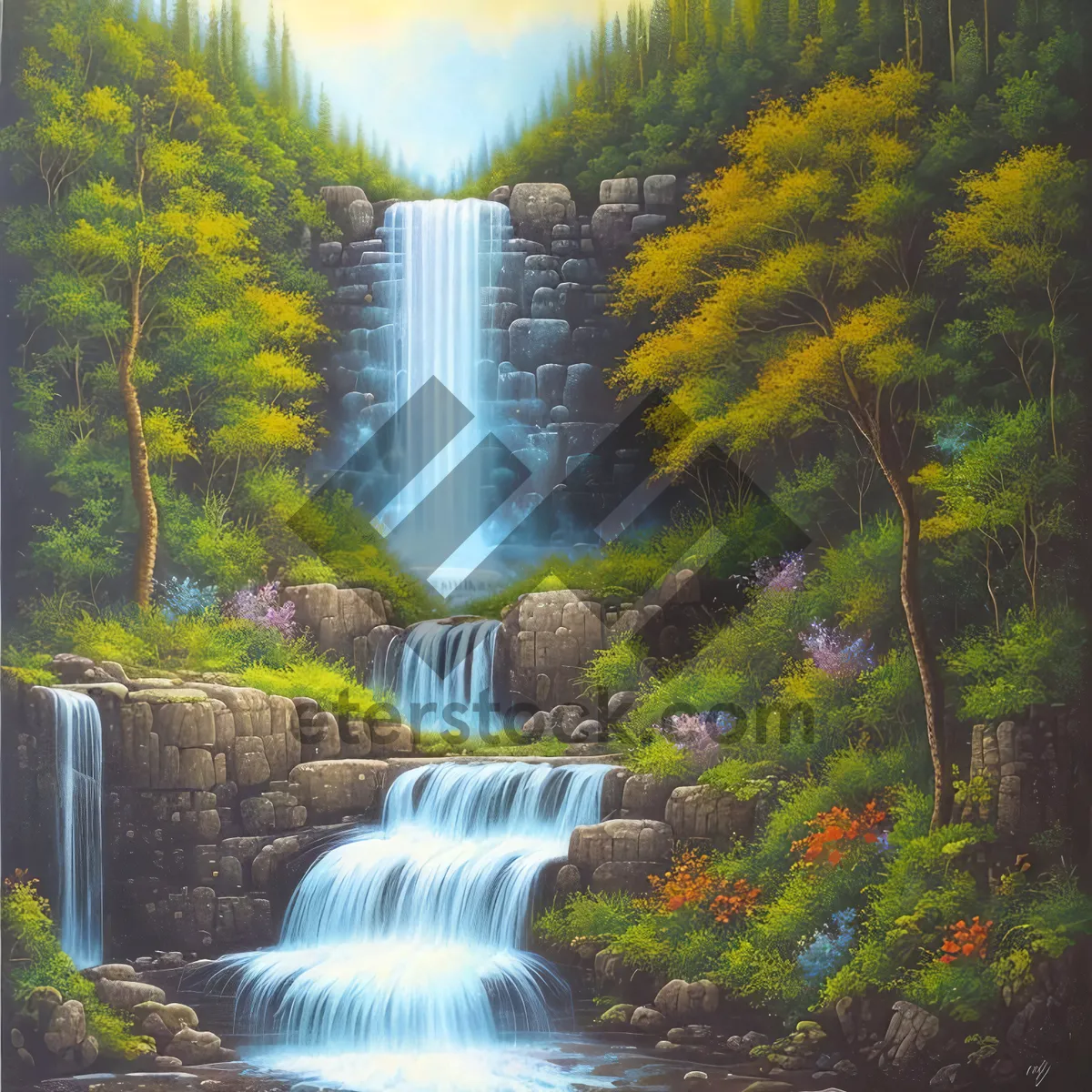 Picture of Serene Waterfall in Tranquil Park Setting