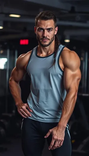 Attractive black male bodybuilder showcasing muscular physique in studio