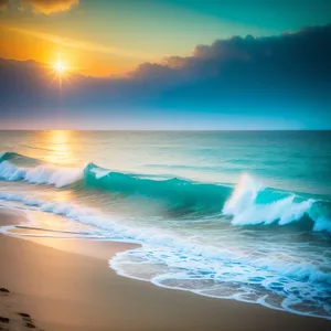 Sunset Serenity: Tranquil Beachscape with Turquoise Waves