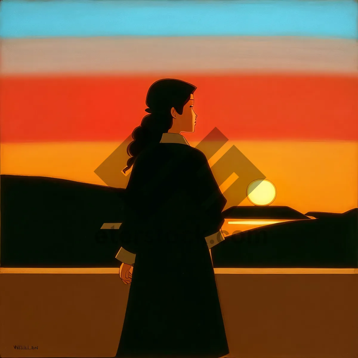 Picture of Silhouette of a Businessman Planning at Sunset