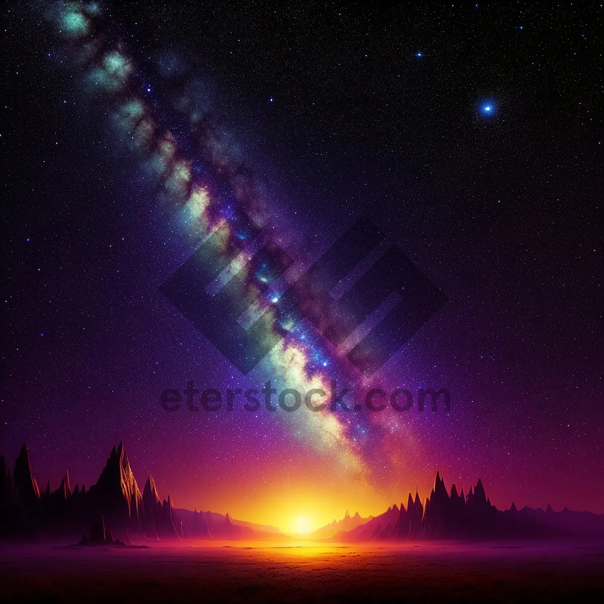 Picture of Glowing stars in dark night sky fantasy scene.
