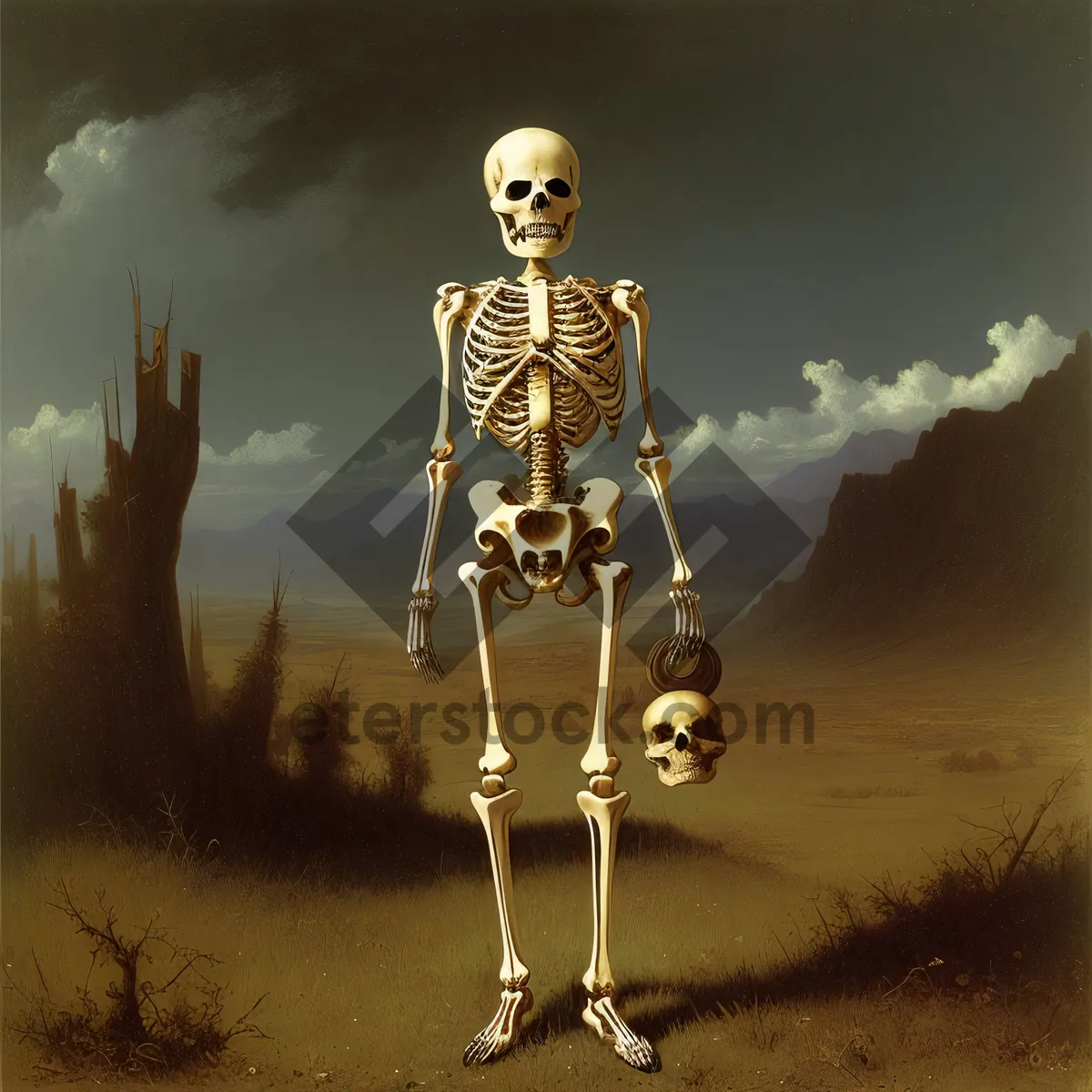 Picture of 3D Human Skull Bones with Brass Spine