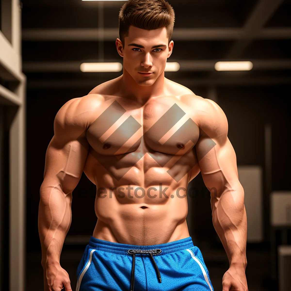 Picture of Ripped and Chiseled: Fitness Model Flexing Muscles