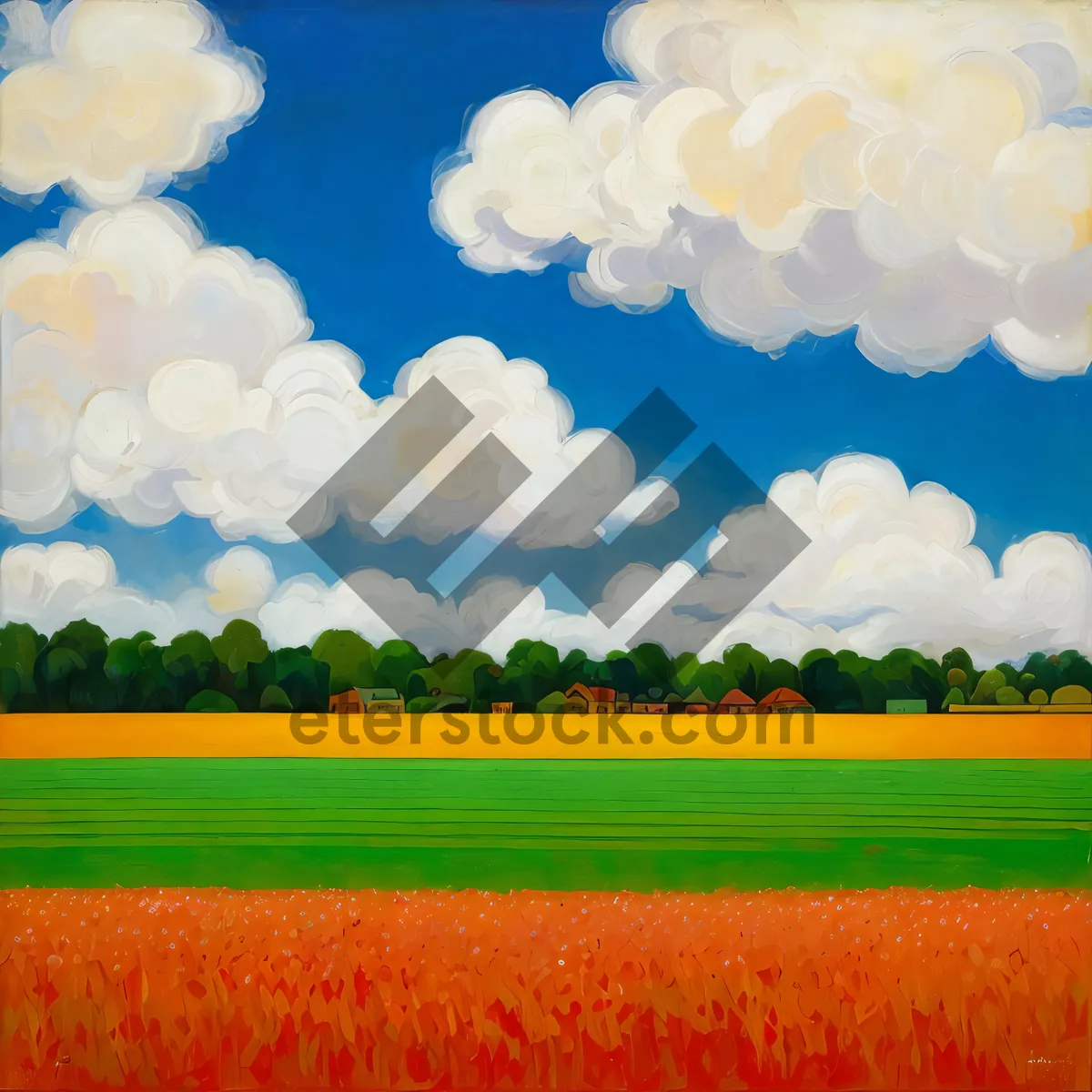 Picture of Vibrant countryside meadow under sunny skies.