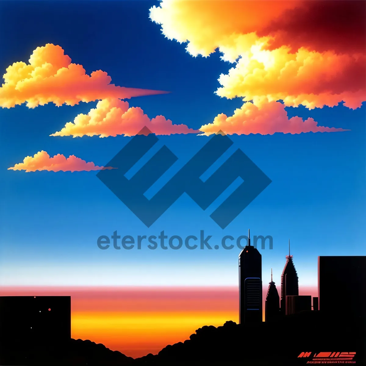 Picture of Sky's Celestial Dance: Fiery Orange Sunset Amidst Cascading Clouds