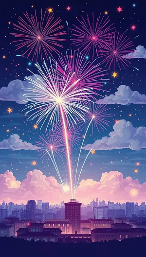 Fantasy Night Sky Firework Celebration Bright Stars Explosion