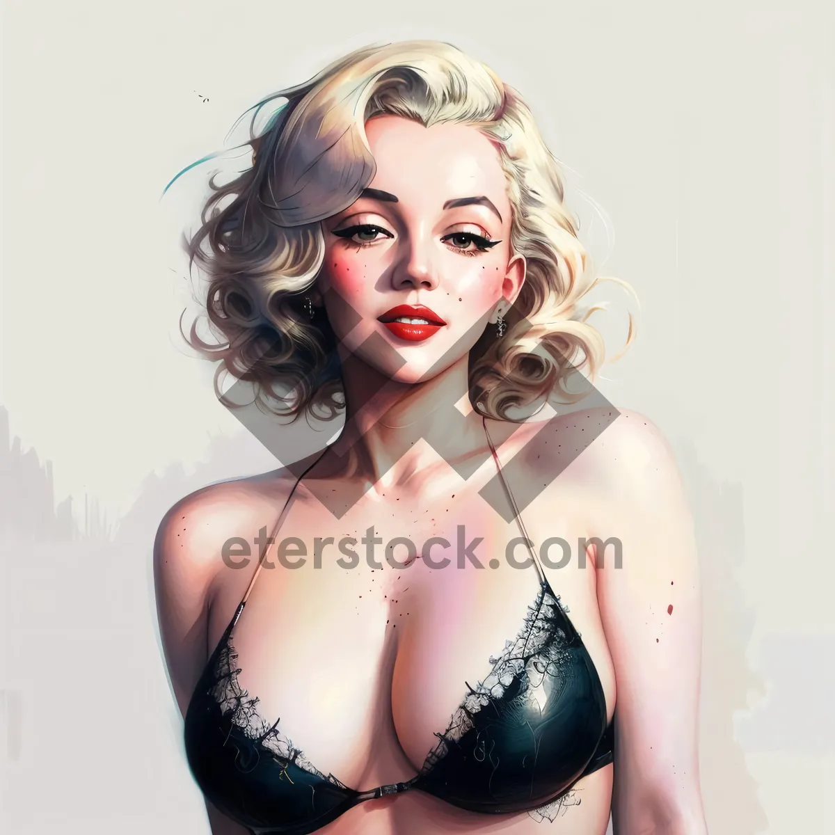 Picture of Sexy model in black lingerie poses sensually