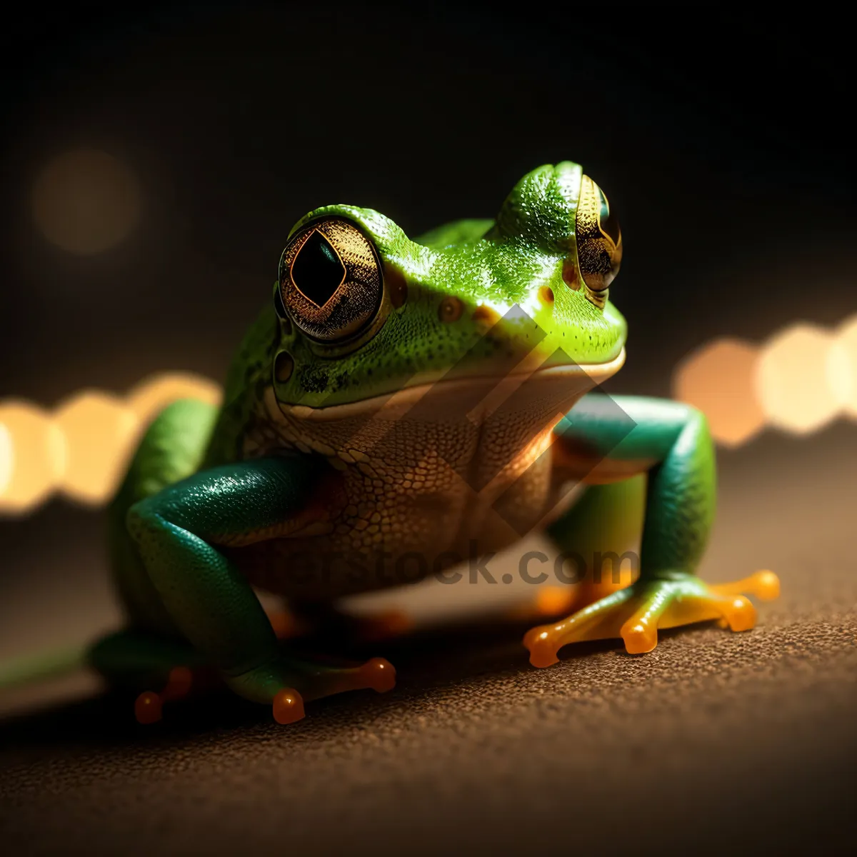 Picture of Colorful Eyed Tree Frog Peeking Through Leaves