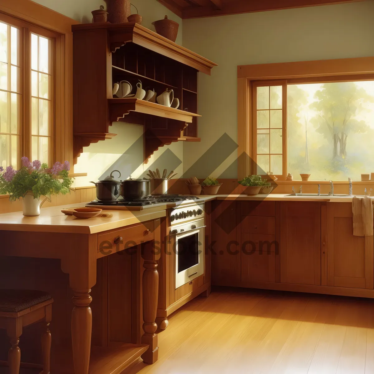 Picture of Modern Kitchen Interior with Wood Accents