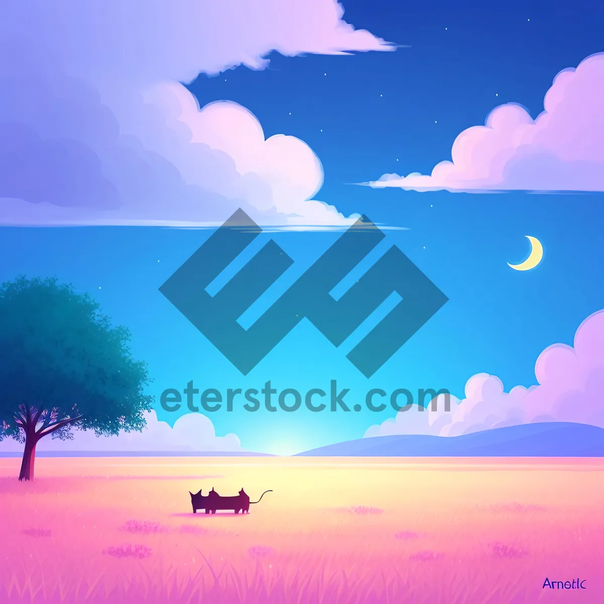 Picture of Vibrant Sunset Sky Silhouette - Summer Travel
