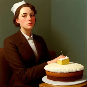 Happy waiter serving a meal at home table