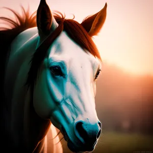 Brown Stallion in Rural Farm Field