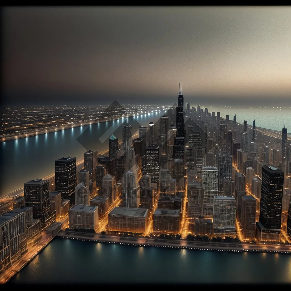 Picture of Metropolis at Sunset: Majestic City Skyline Illuminated