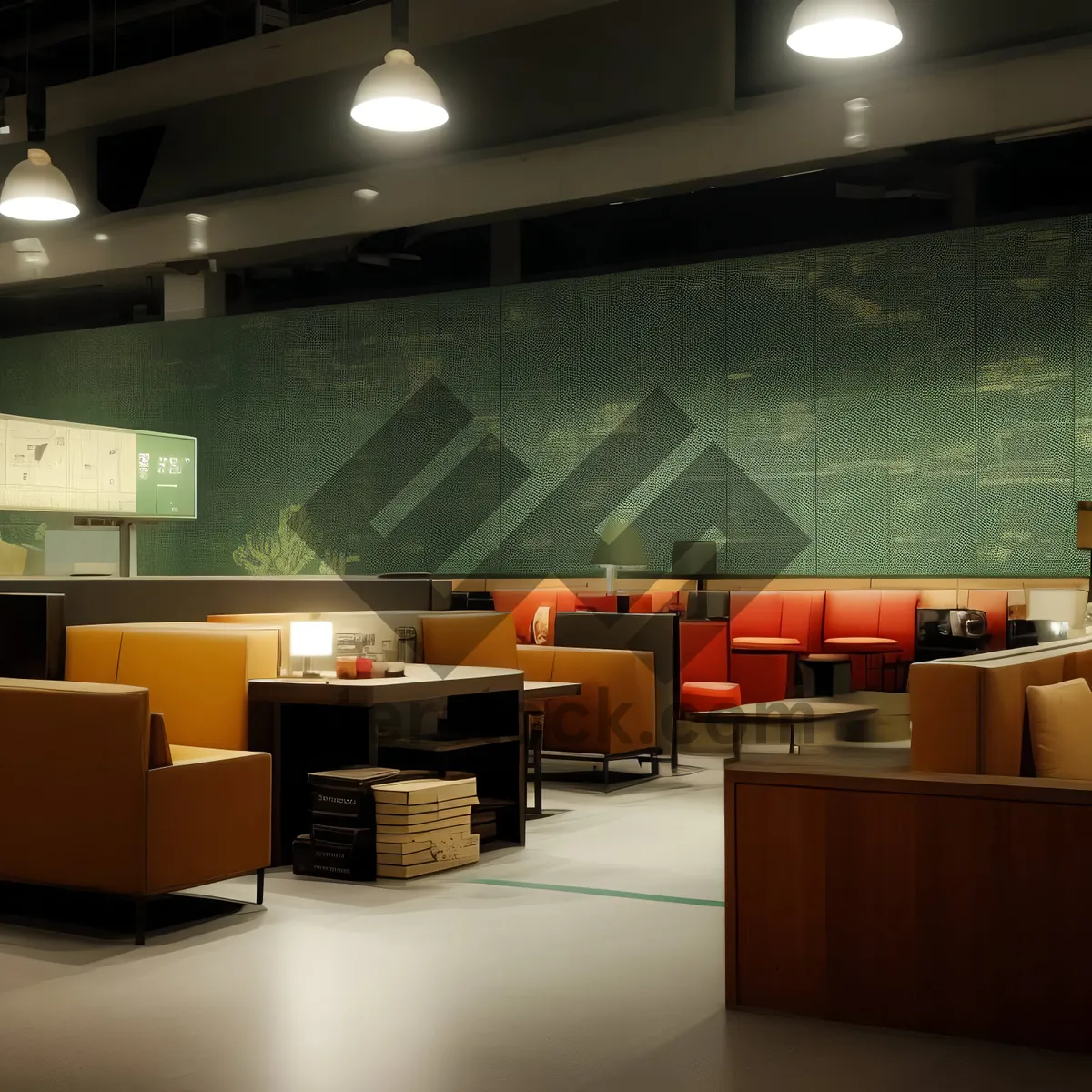 Picture of Modern Wood-Floor Interior with Counter and Chair.