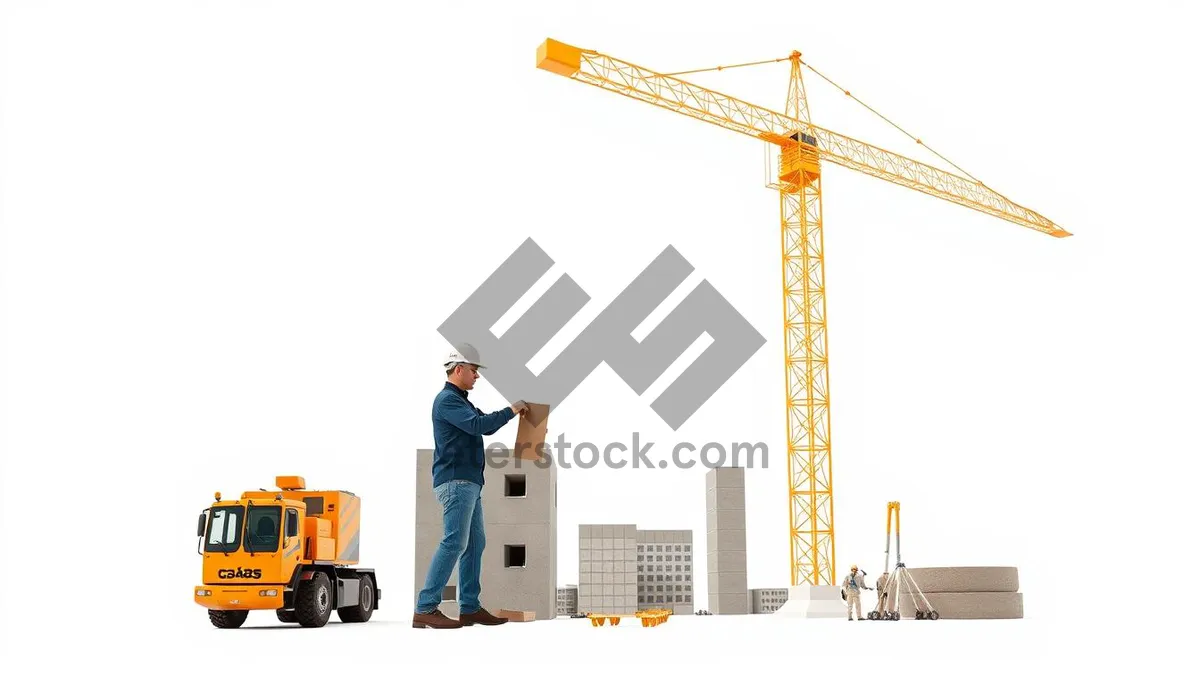 Picture of Industrial crane lifting machinery in urban city construction site.