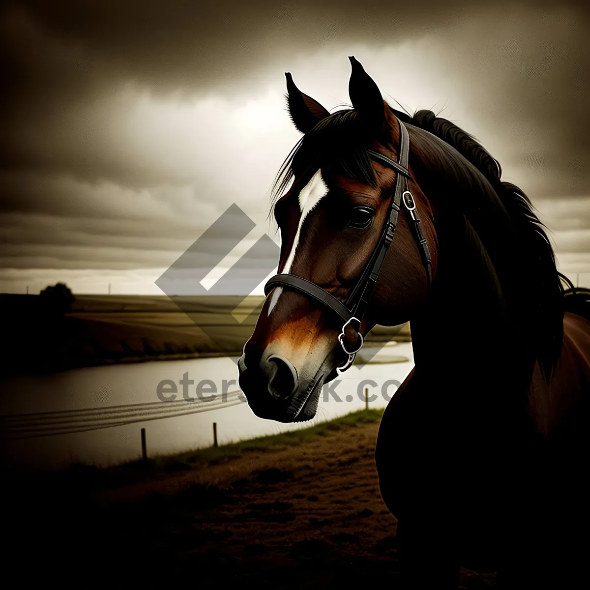 Picture of Thoroughbred Stallion in Brown Halter Grazing