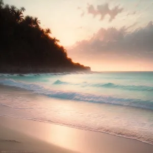 Tropical Sunset Reflections on Beach