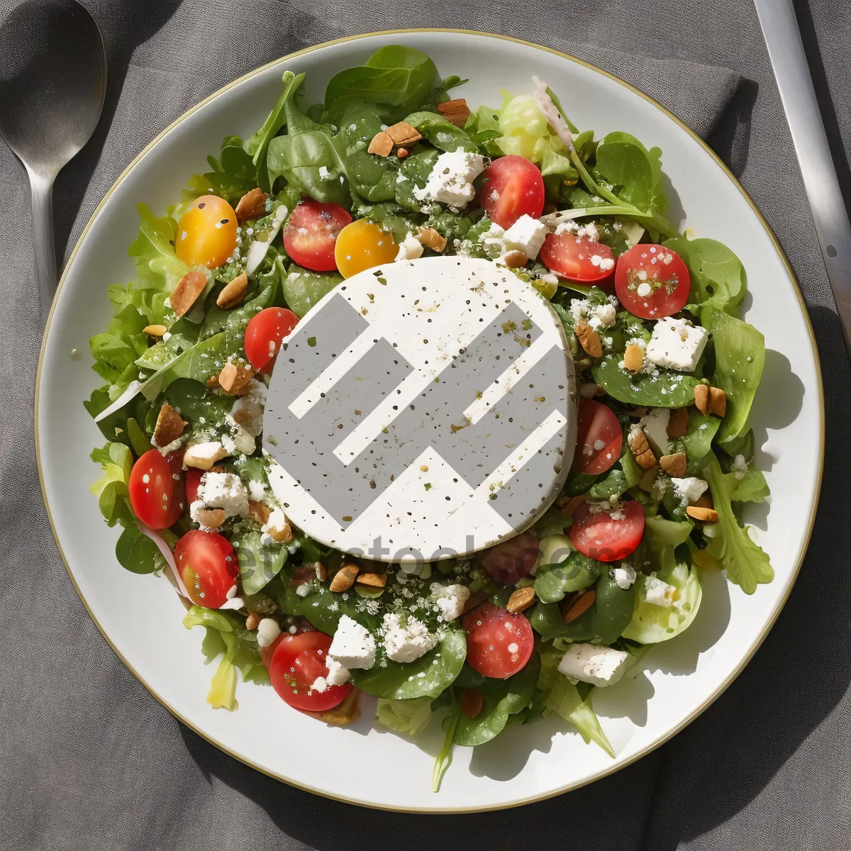 Picture of Delicious gourmet salad with fresh vegetables and cheese