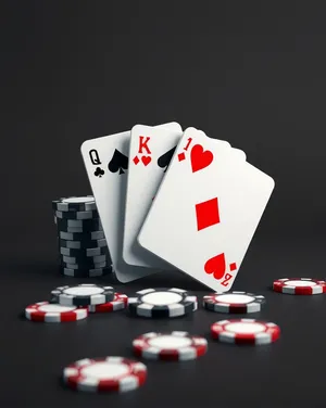 Poker chips and cards on casino table