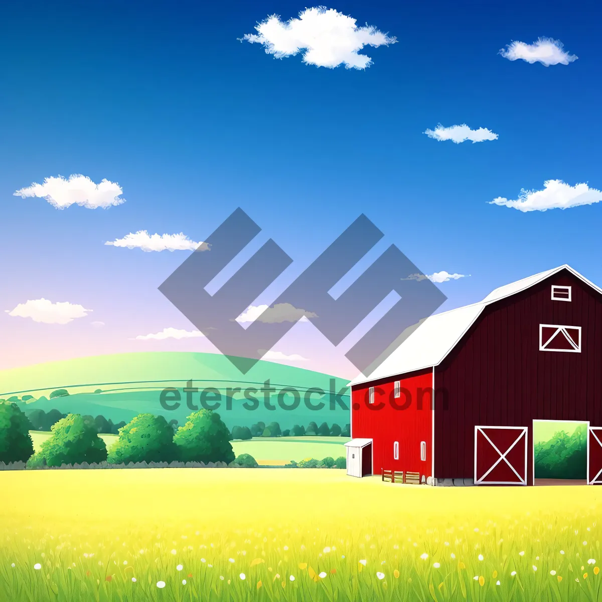 Picture of Serene Countryside Horizon with Lush Green Meadows