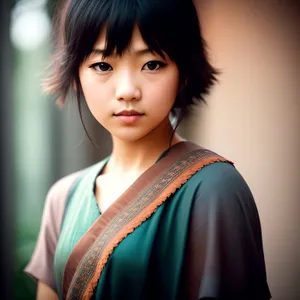 Smiling Businesswoman in Elegant Kimono Robe