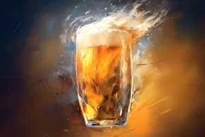 Cold Amber Beer Glass with Ice and Liquid Alcohol