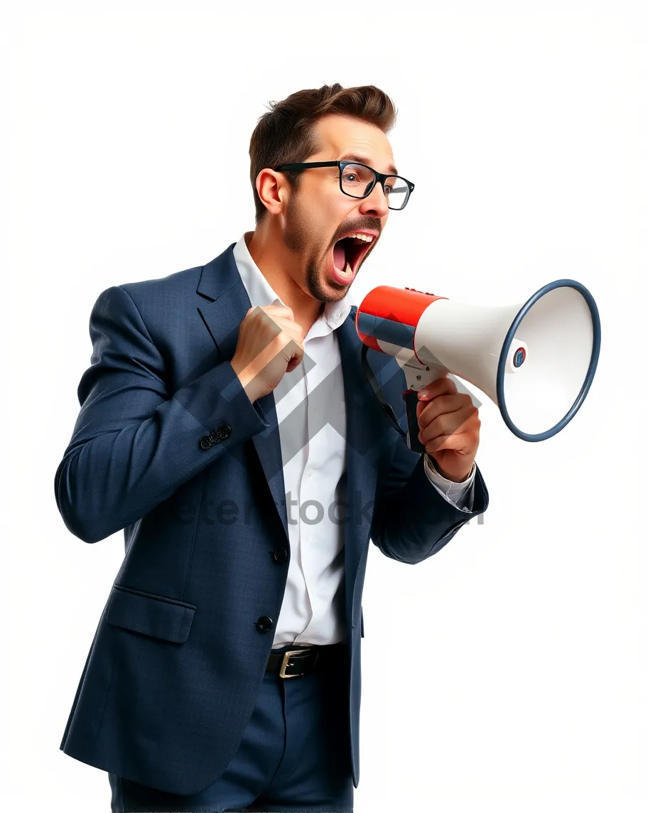 Picture of Happy businessman in suit smiling with phone, professional.